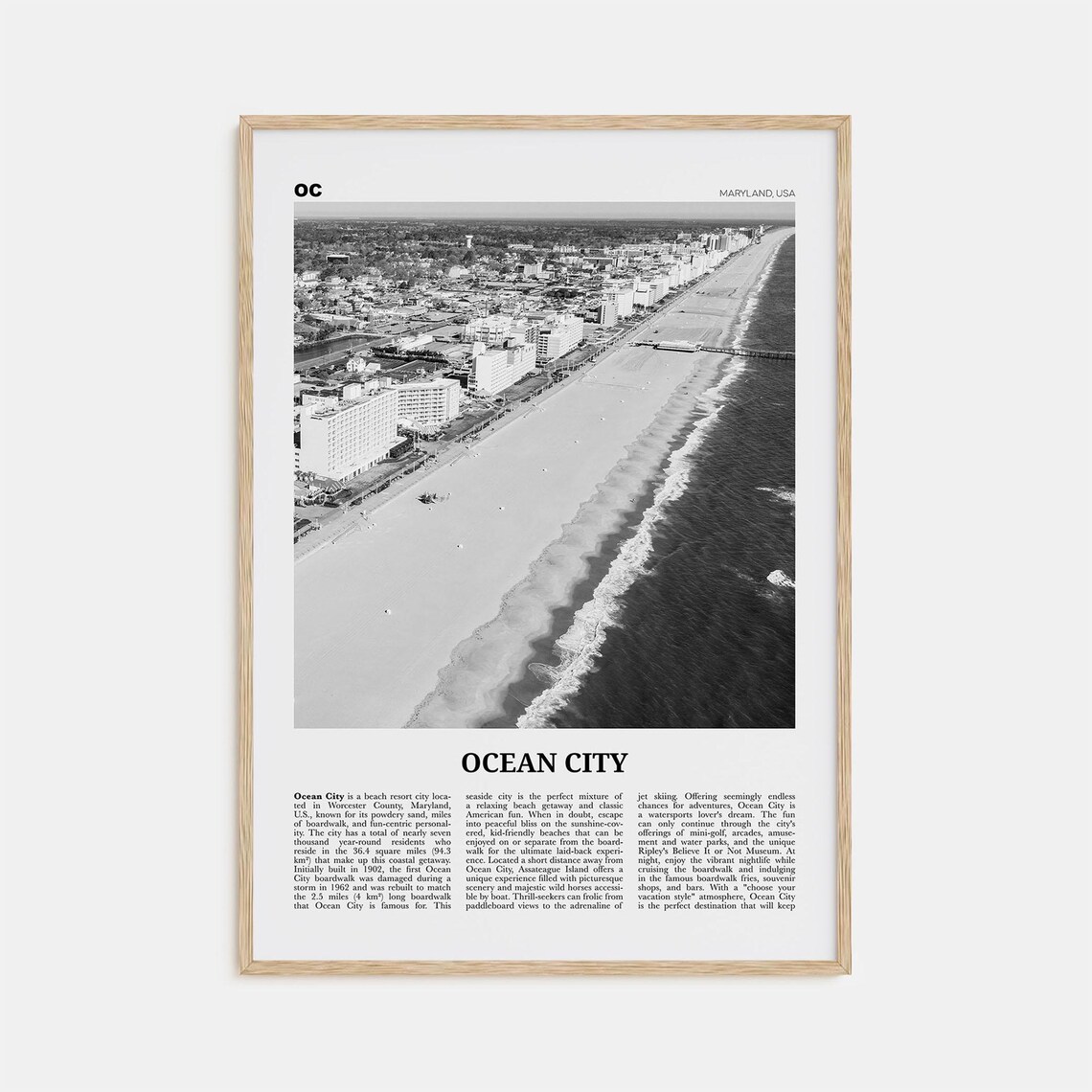 Ocean City, Maryland Black and White Travel Poster