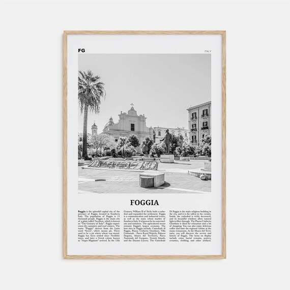 Foggia Black and White Travel Poster, Italy Map