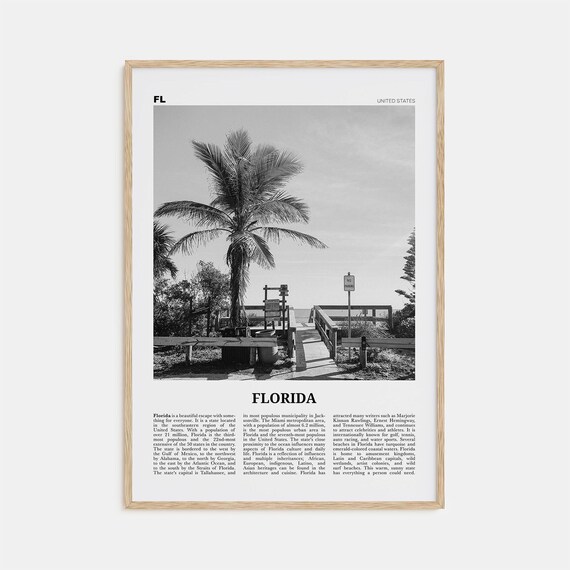 Florida Black And White Travel Poster, Wall Art Print