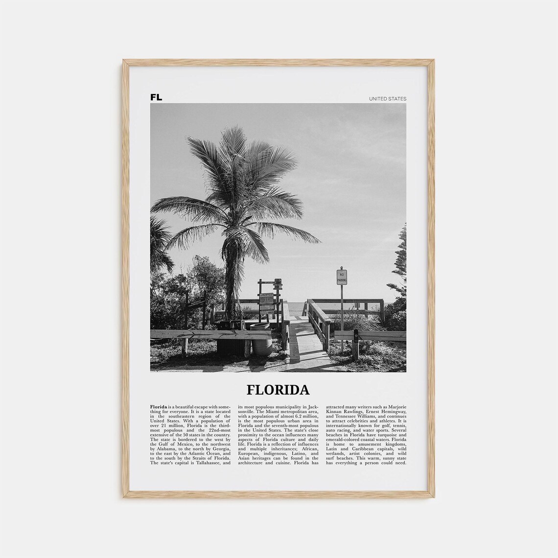 Florida Black And White Travel Poster, Wall Art Print