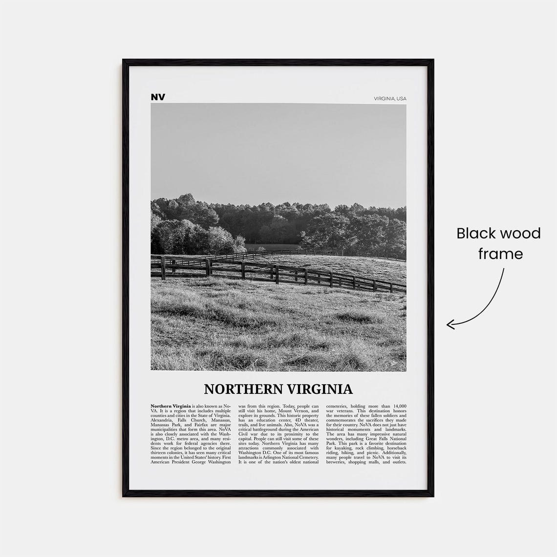 Northern Virginia Black and White Map Art Print - Image 3
