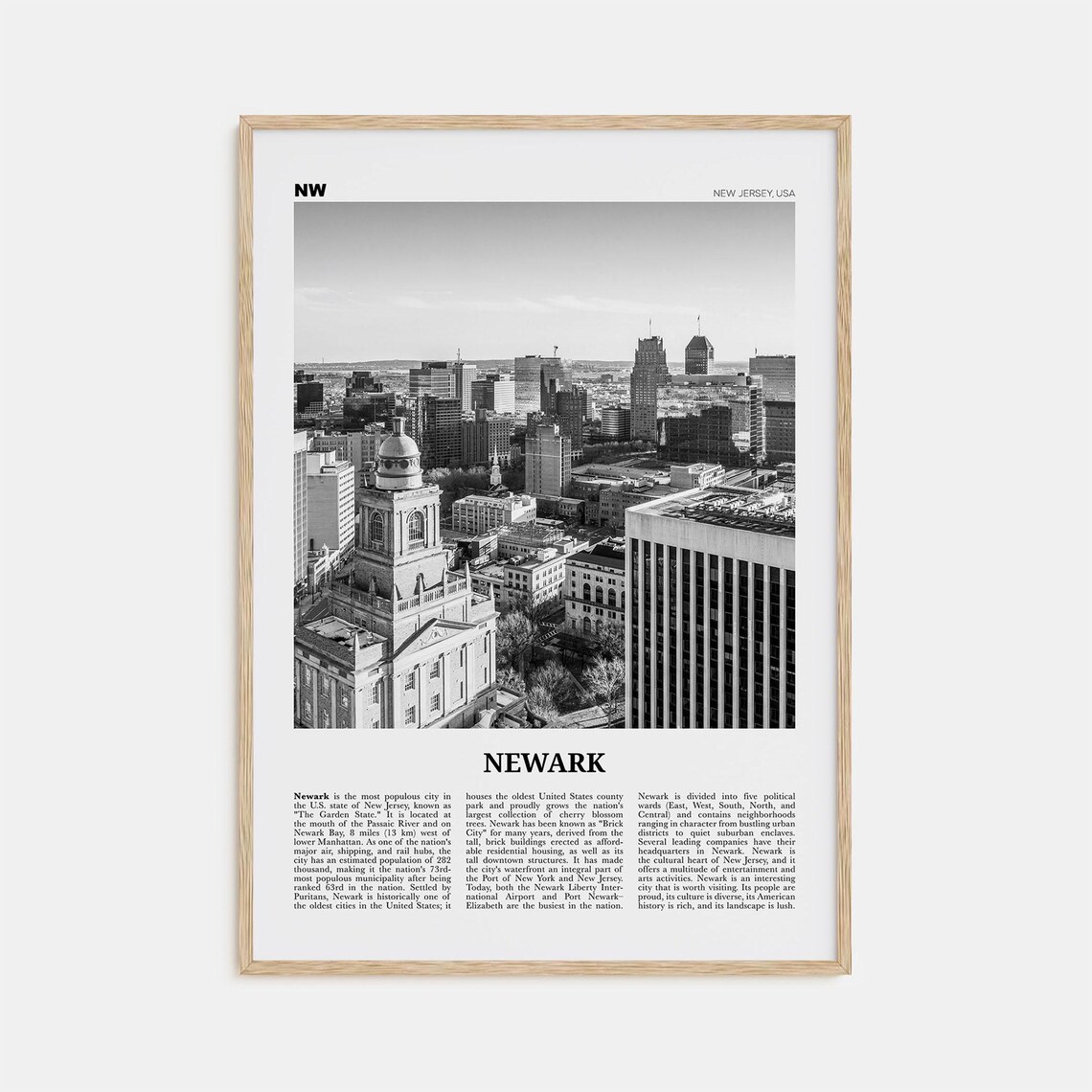 Newark Black and White Travel Poster, New Jersey