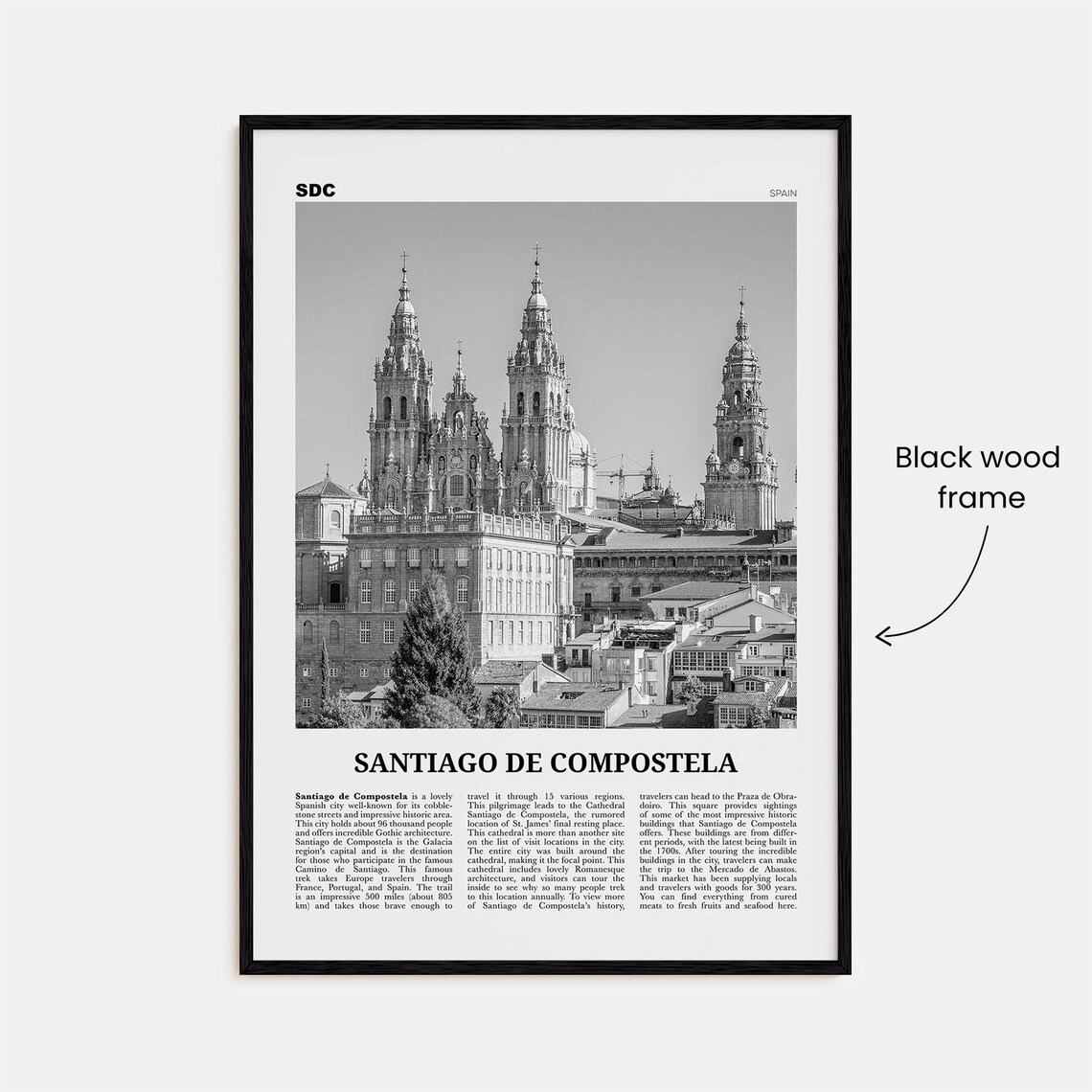 Santiago De Compostela Black And White Travel Poster - Image 3