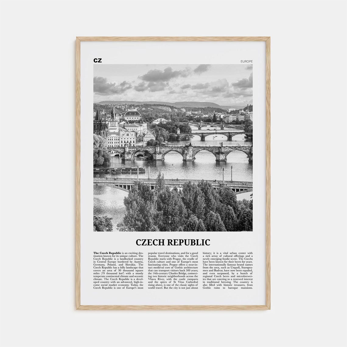 Czech Republic Black and White Travel Poster