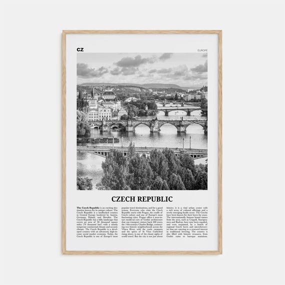 Czech Republic Black and White Travel Poster