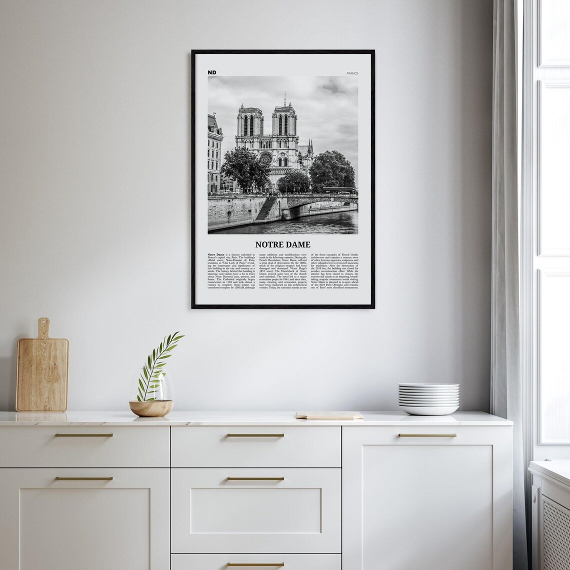 Notre Dame Black and White France Travel Poster - Image 2