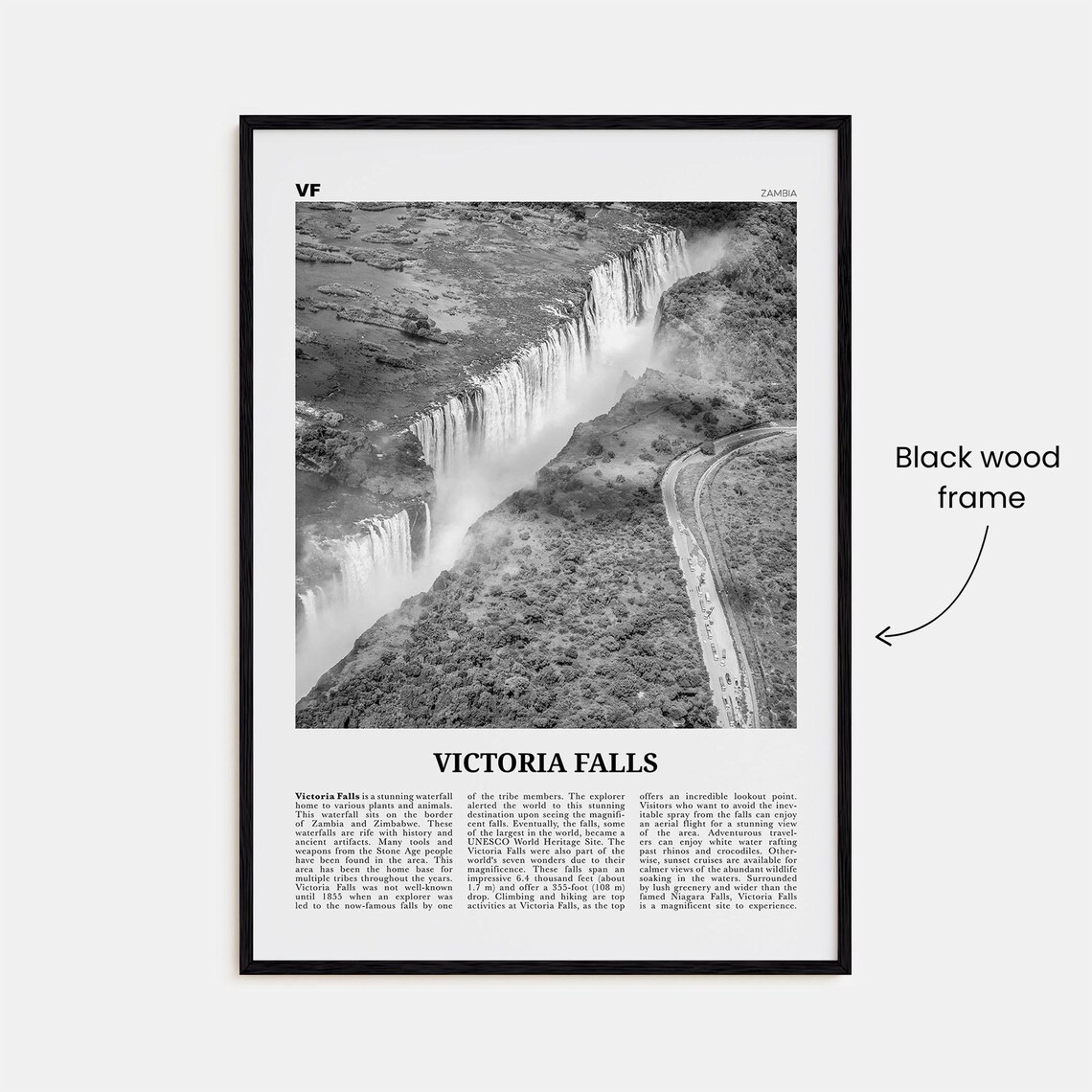Victoria Falls Black and White Travel Poster Print - Image 3