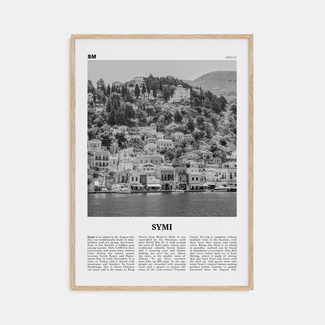 Symi Black and White Travel Poster, Greece Map