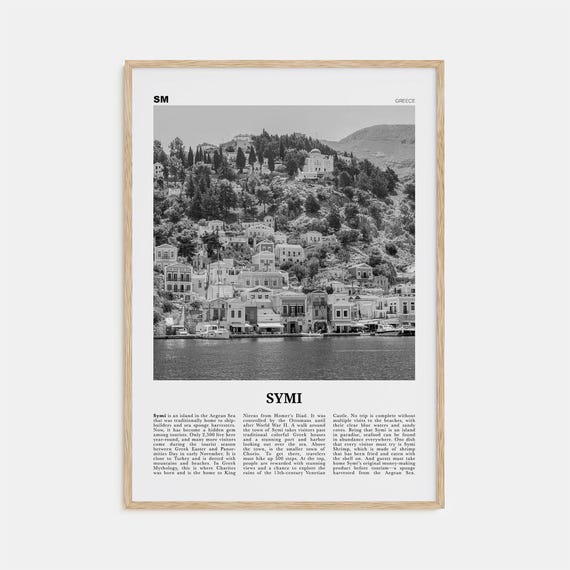 Symi Black and White Travel Poster, Greece Map