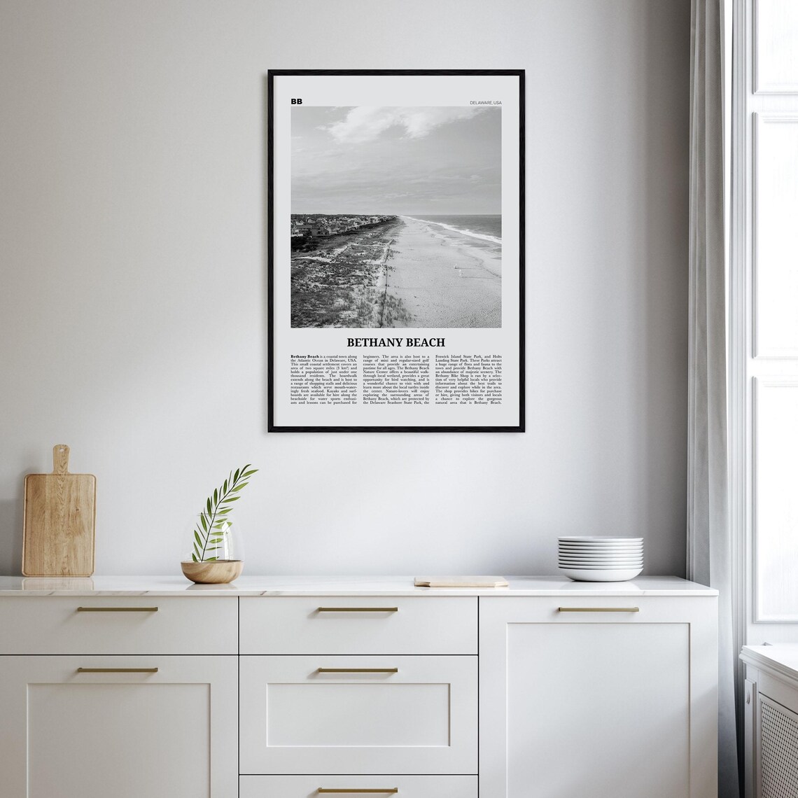 Bethany Beach Print Black And White Bethany Beach Wall Art Bethany Beach Poster Bethany Beach Photo Bethany Beach Map Delaware Usa - Image 2