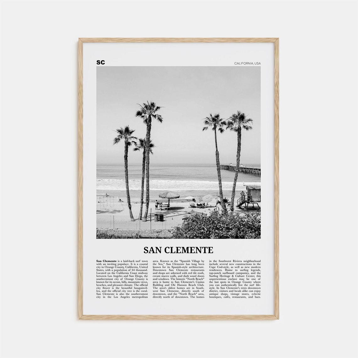 San Clemente California Black and White No. 1 Travel Poster