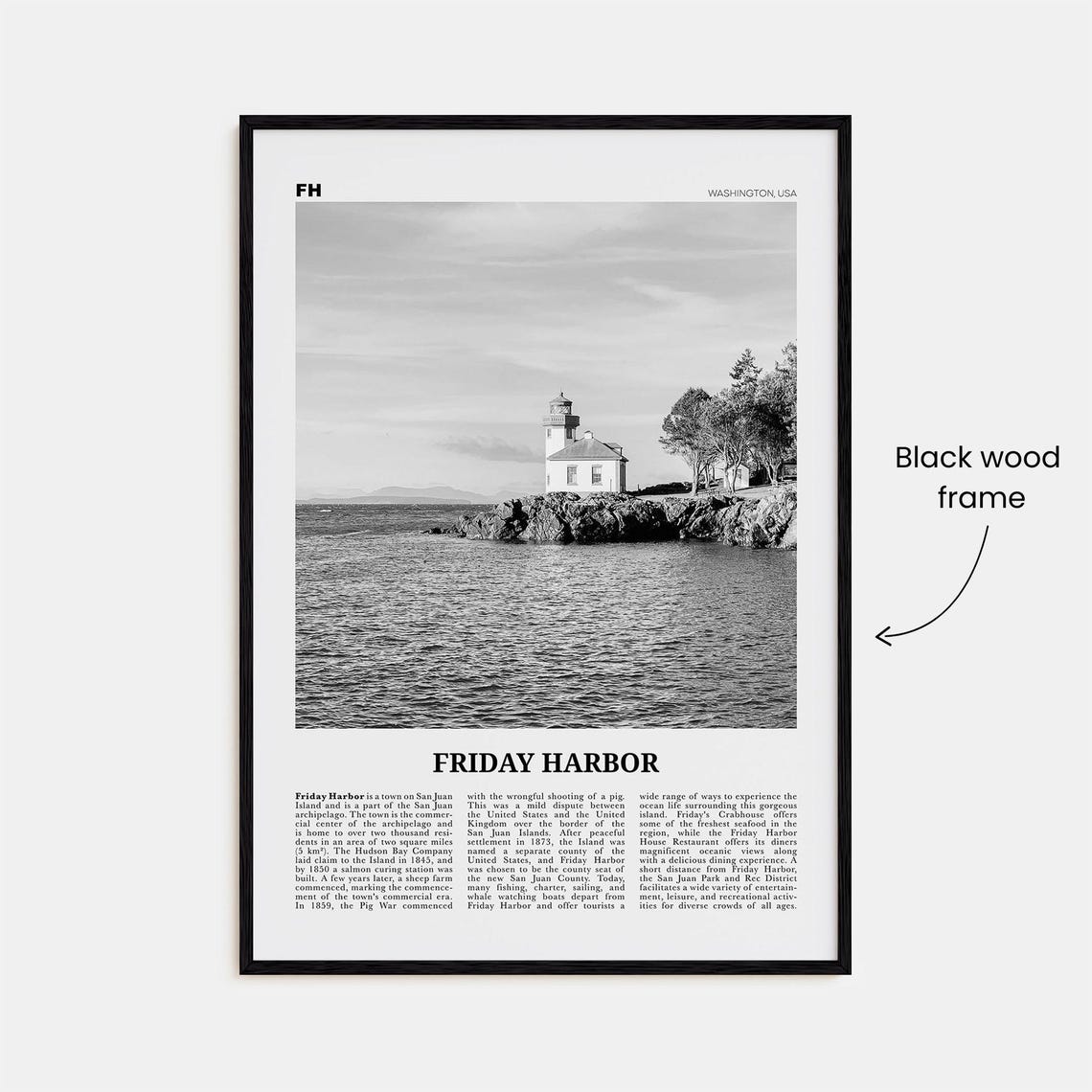 Friday Harbor Black and White Travel Poster, Washington - Image 3