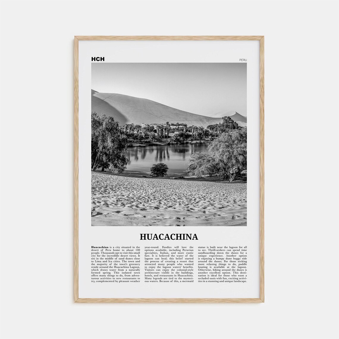 Huacachina Black and White Travel Poster, Peru