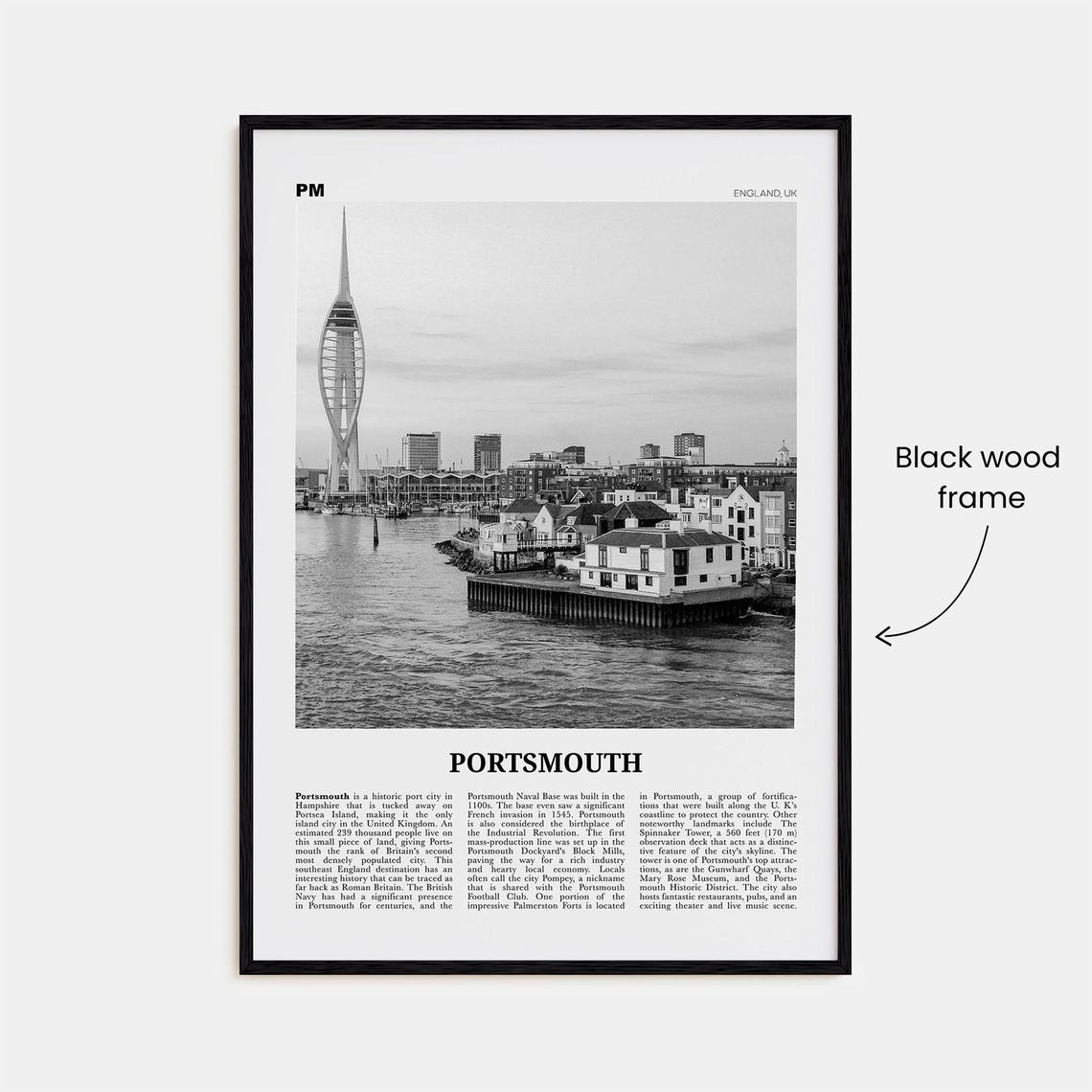Portsmouth Print Black And White England No 3 Portsmouth Wall Art Portsmouth Poster Portsmouth Photo Portsea Island Hampshire - Image 3