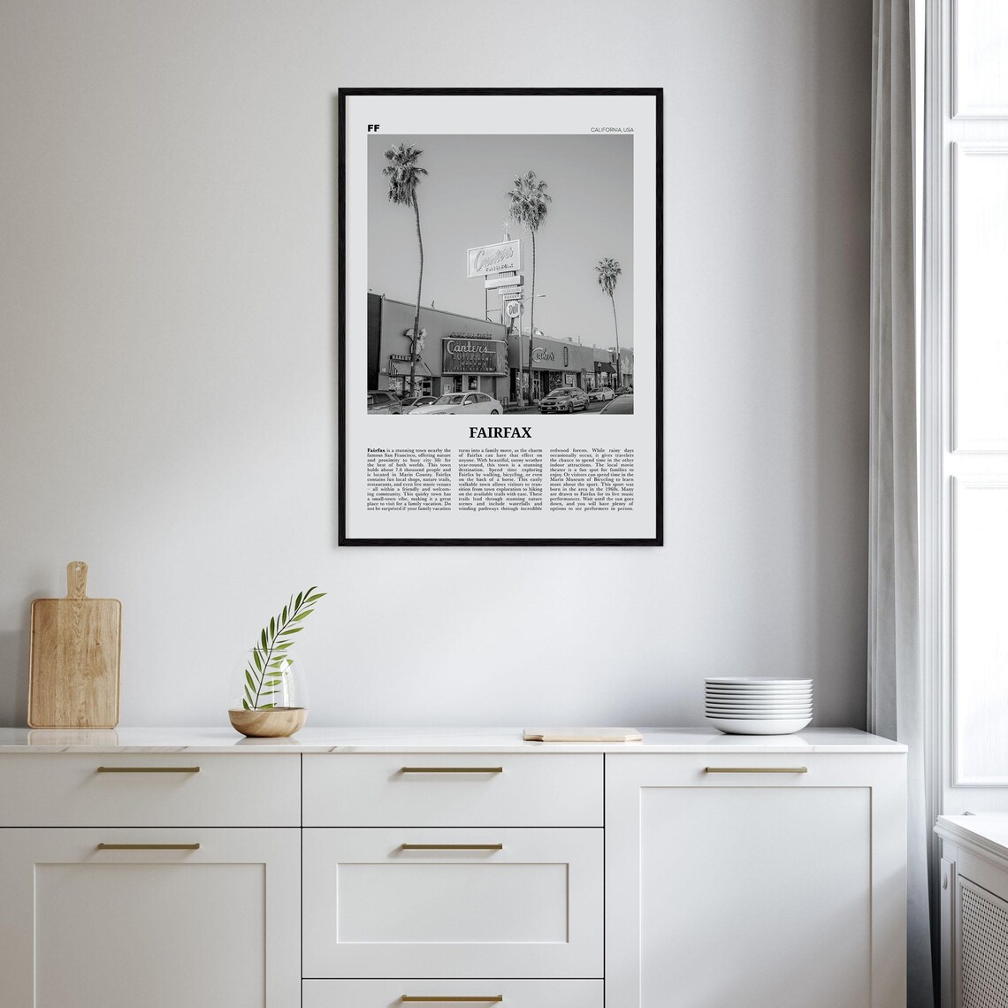 Fairfax, California Black and White Travel Poster - Image 2