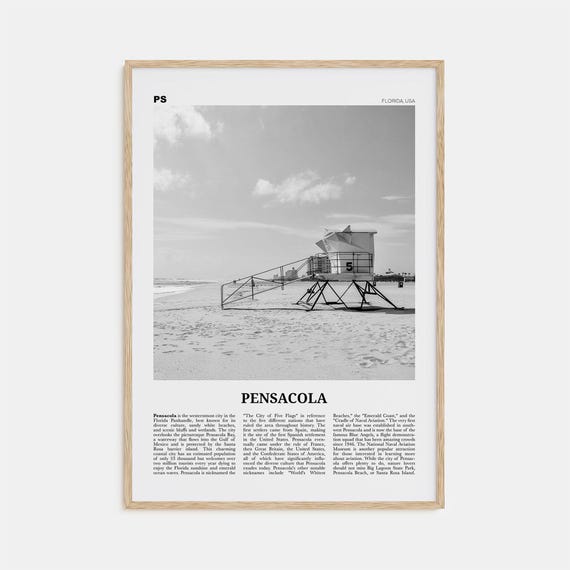 Pensacola Black And White Florida Travel Poster