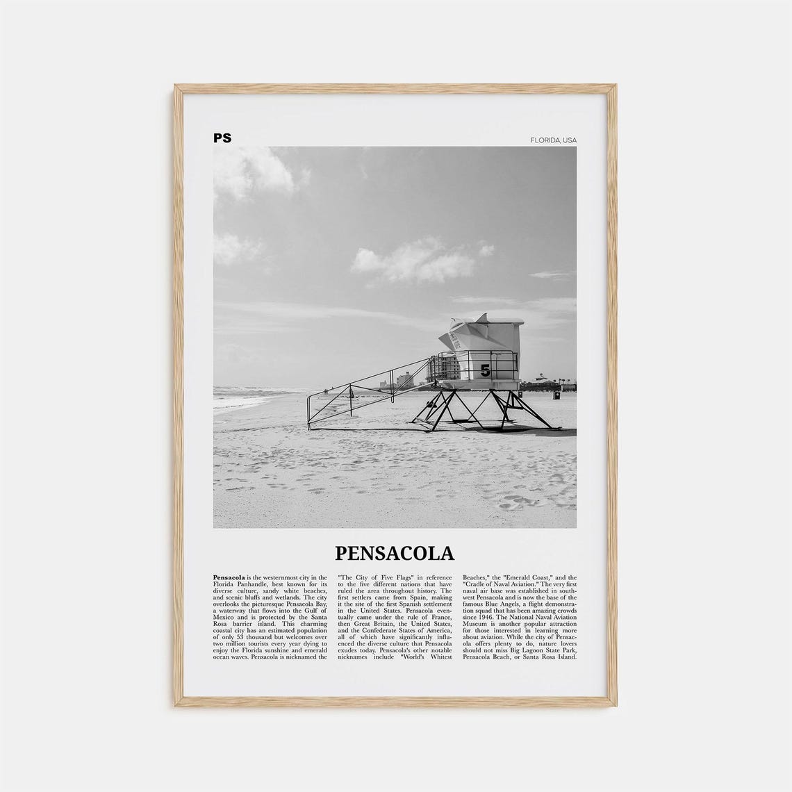 Pensacola Black And White Florida Travel Poster