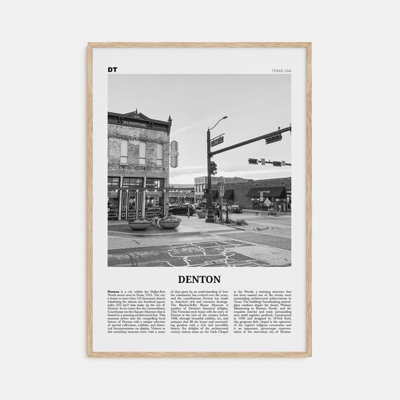 Denton, Texas Travel Poster, Black and White Map