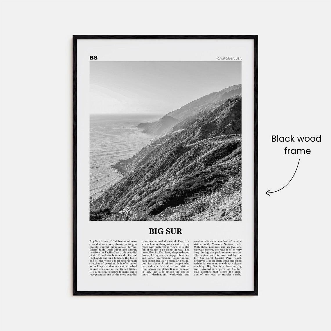 Big Sur Black and White Travel Poster, California - Image 3