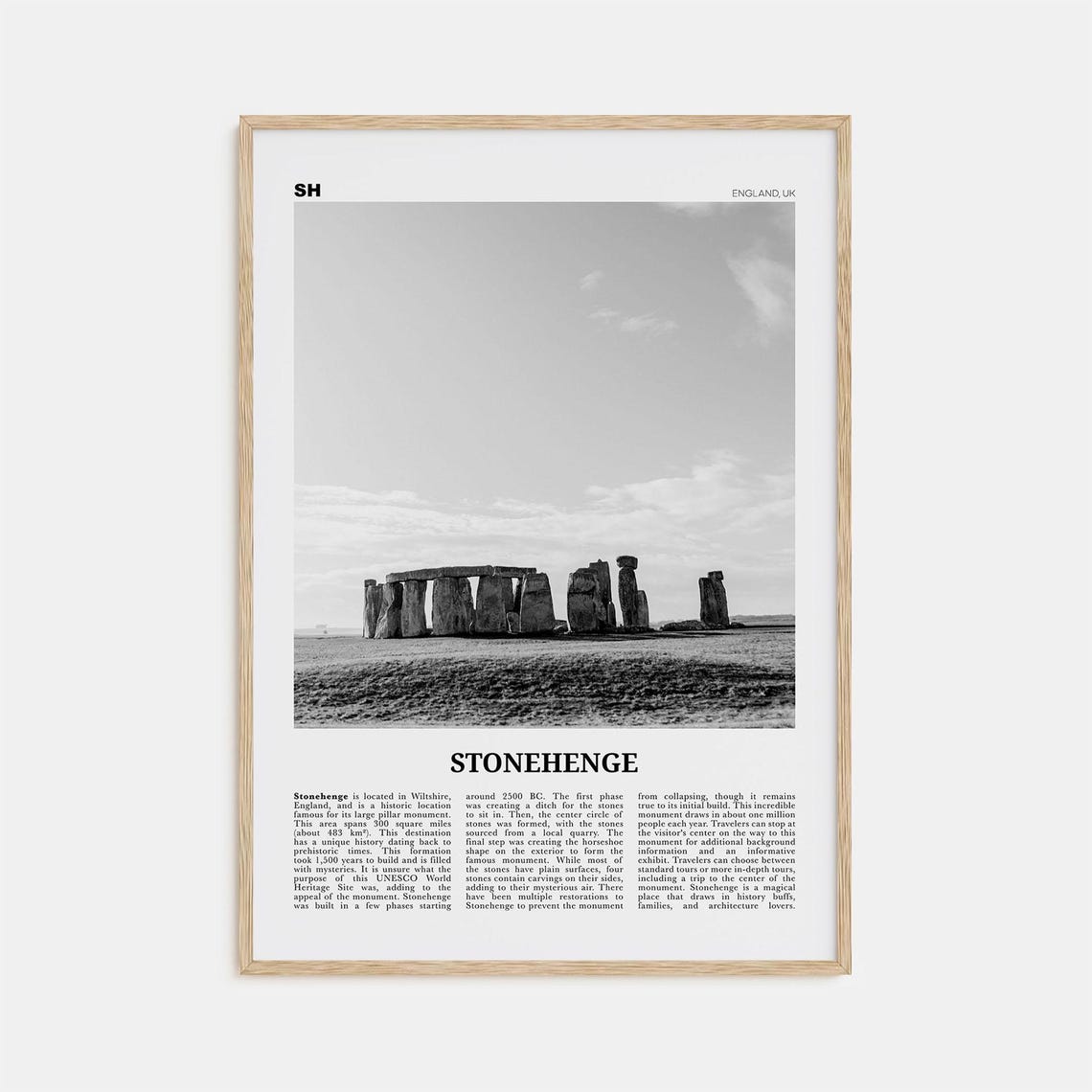 Stonehenge Black and White Travel Poster, England UK