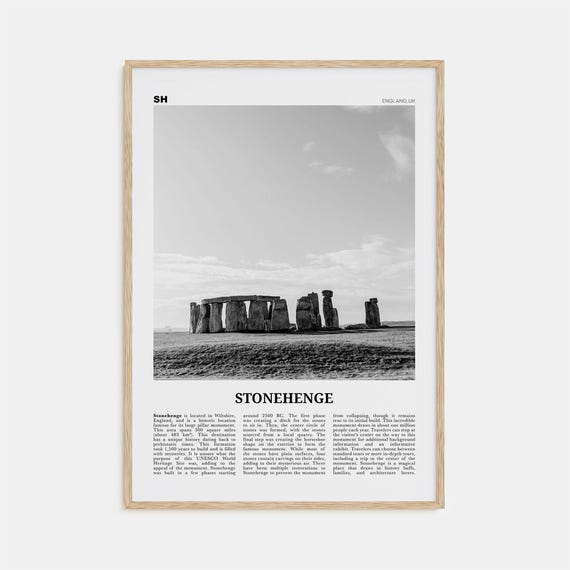 Stonehenge Black and White Travel Poster, England UK