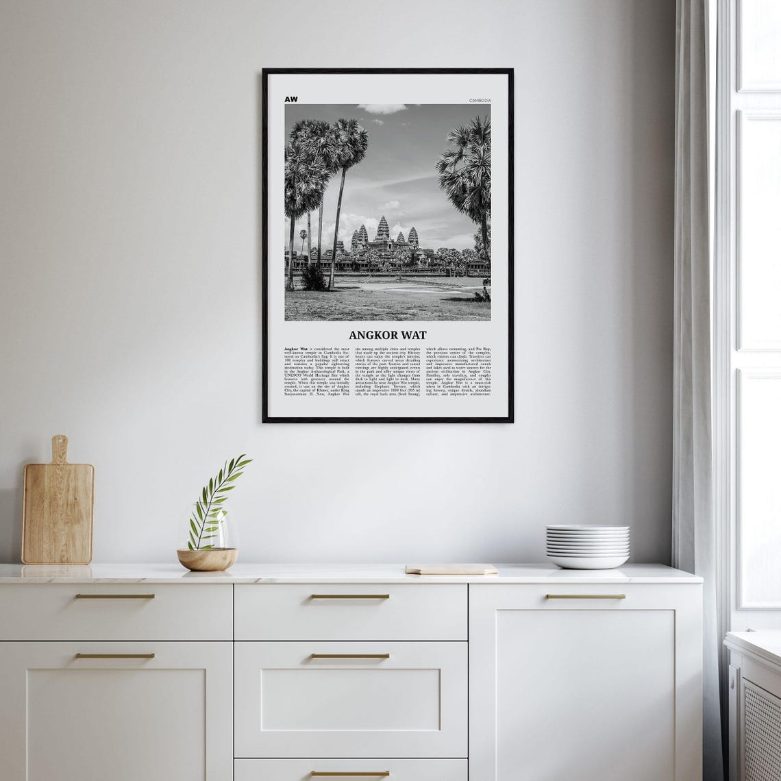 Angkor Wat Black and White Art Print, Cambodia - Image 2