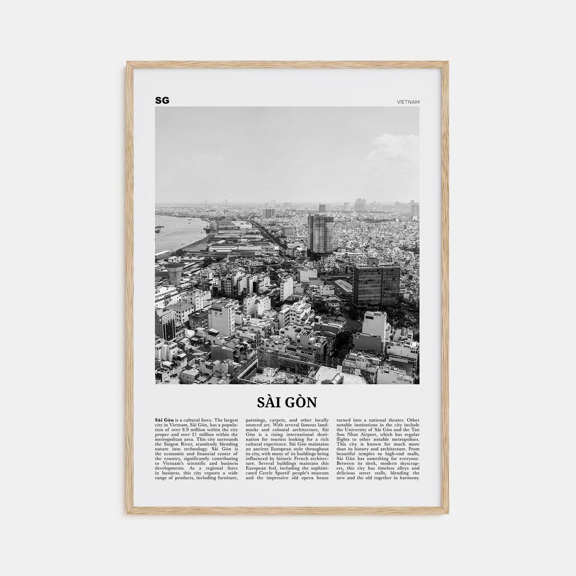 Saigon Black And White Map Travel Poster, Vietnam