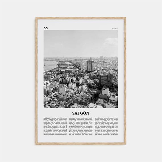 Saigon Black And White Map Travel Poster, Vietnam