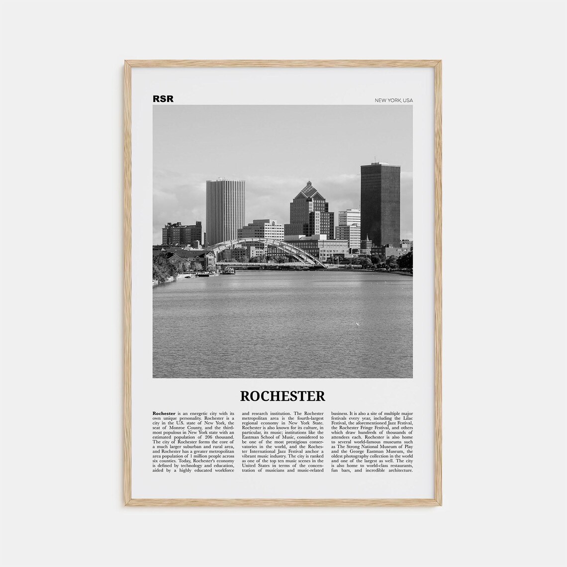 Rochester Black and White New York Travel Poster