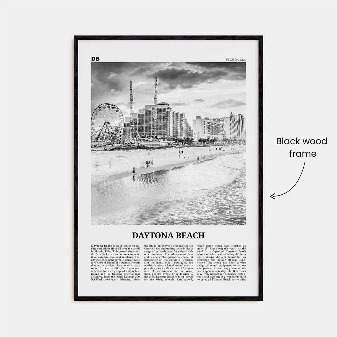 Daytona Beach Black And White Travel Poster, Florida - Image 3