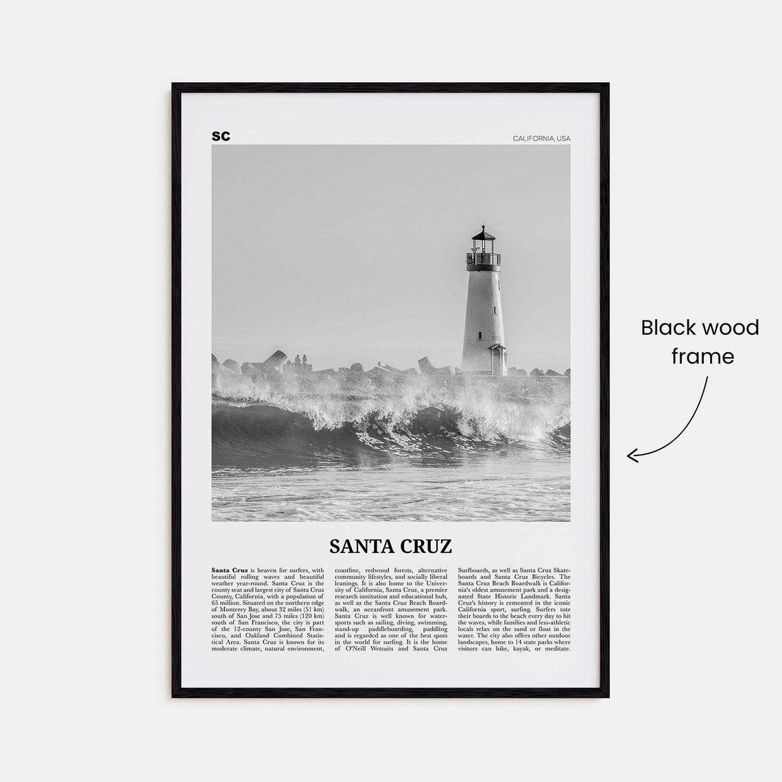 Santa Cruz Print Black And White No 3 Santa Cruz Wall Art Santa Cruz Poster Santa Cruz Photo California Usa United States - Image 3