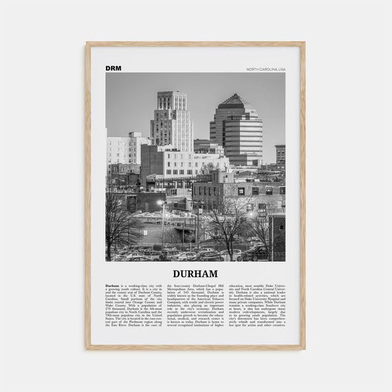 Durham Black and White Travel Poster, North Carolina