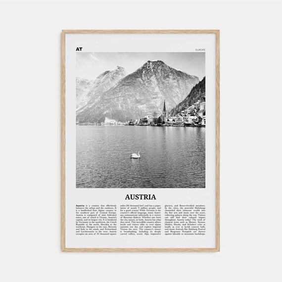 Austria Black and White Travel Poster, Europe Wall Art Print
