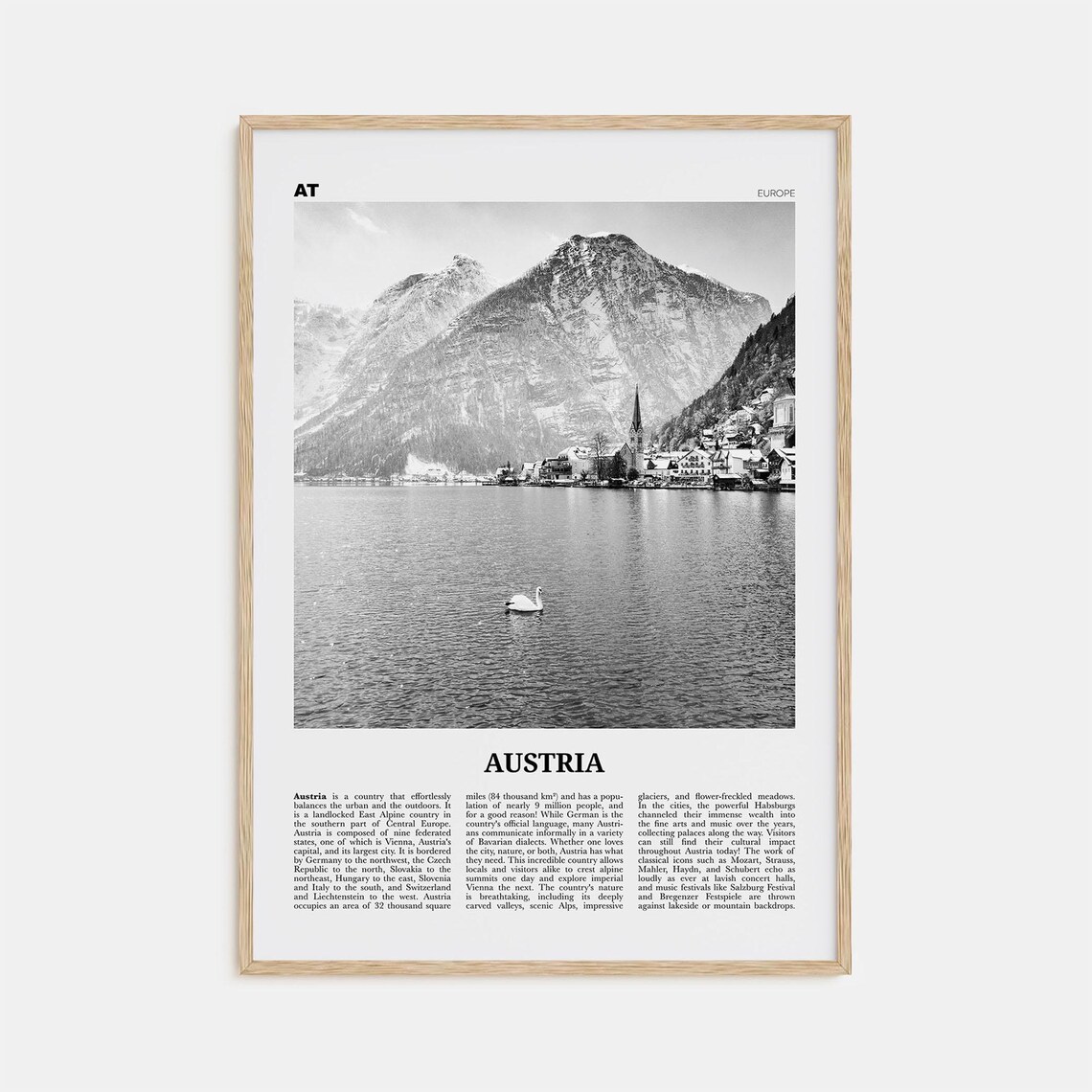 Austria Black and White Travel Poster, Europe Wall Art Print