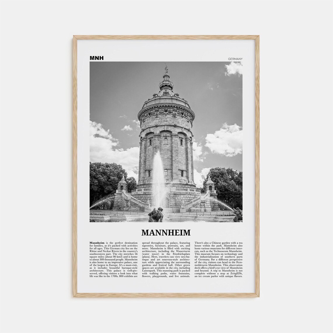 Mannheim Black and White Map Art Print, Germany