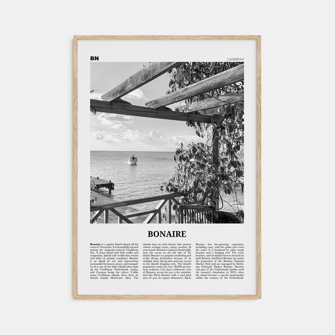 Bonaire Black and White Wall Art, Kralendijk Poster