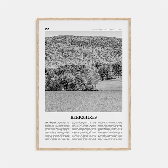 Berkshires Black and White Map Art Print, Massachusetts