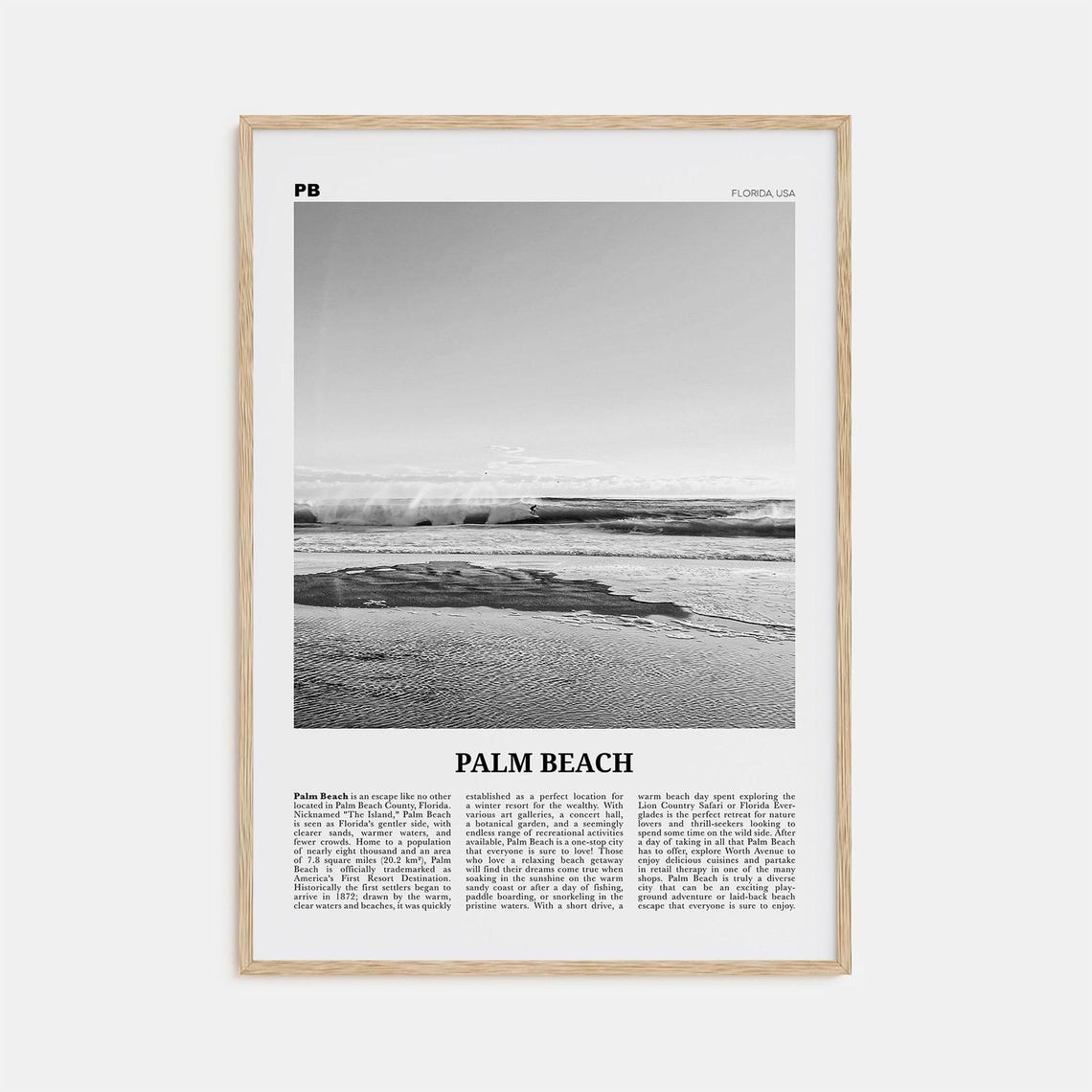 Palm Beach Black and White Travel Poster, Florida