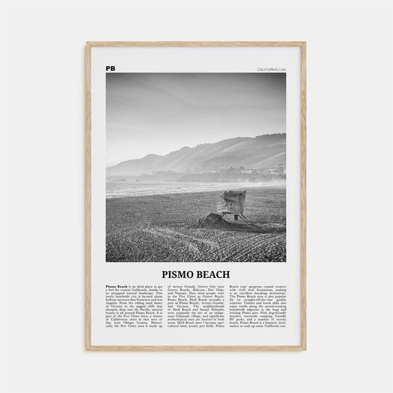 Pismo Beach Black and White Travel Poster, California