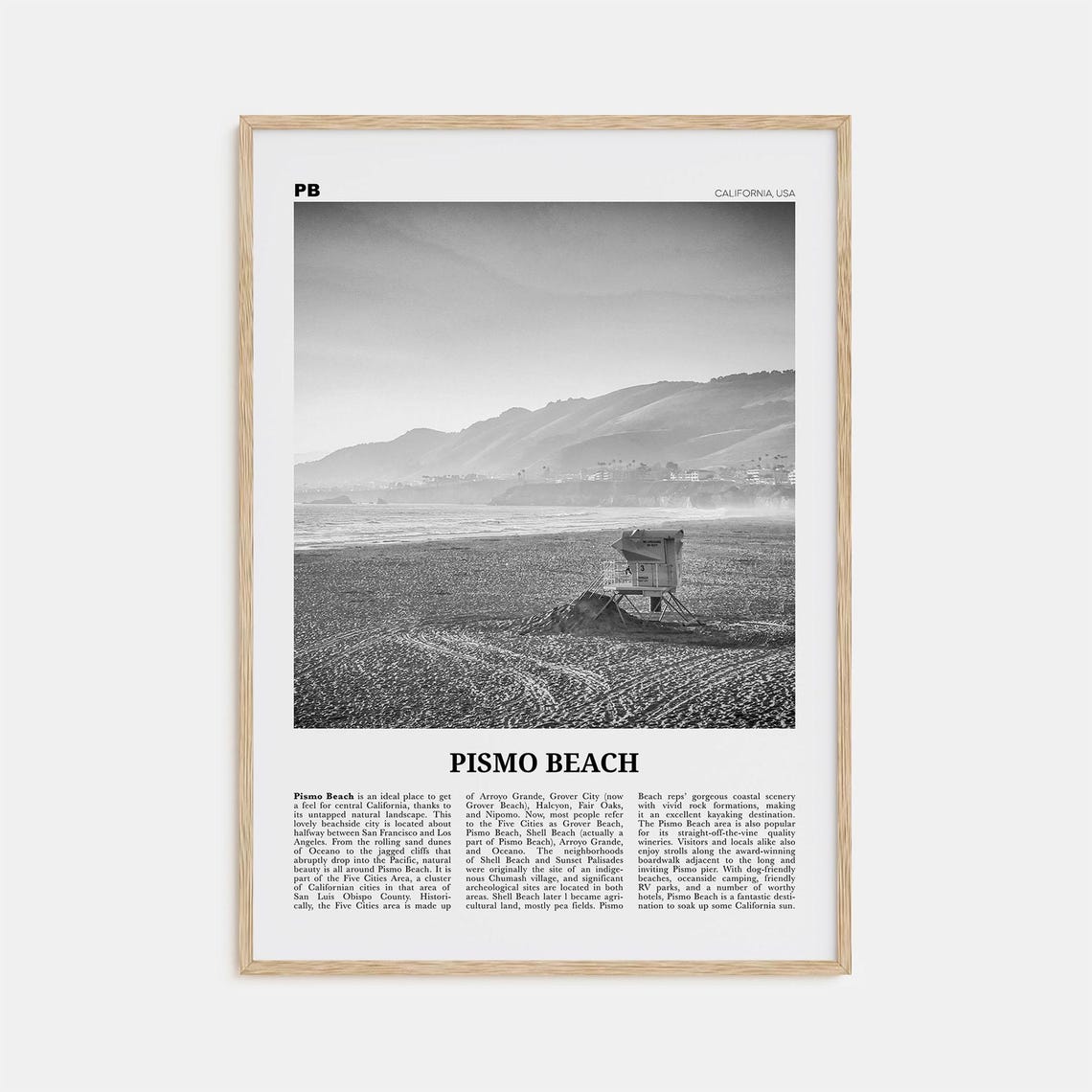 Pismo Beach Black and White Travel Poster, California