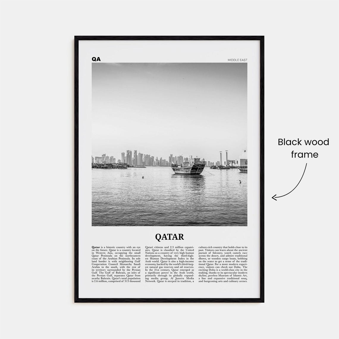 Qatar Black And White Travel Poster, Doha, Middle East - Image 3