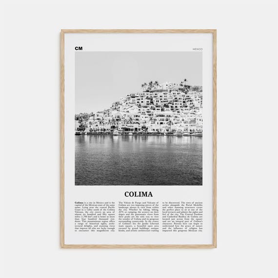 Colima Black And White Map Art Print
