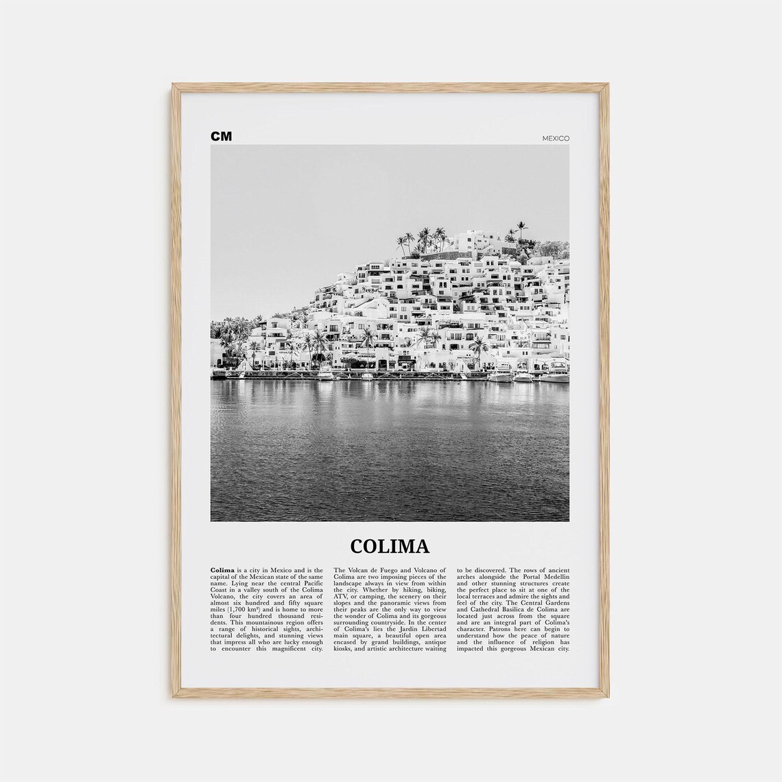 Colima Black And White Map Art Print