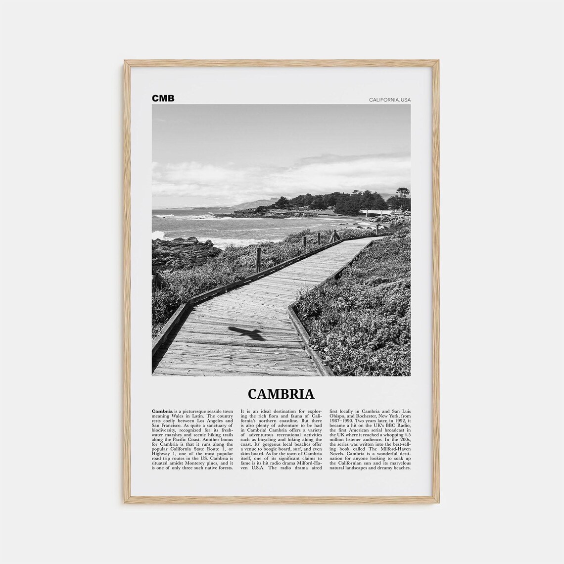 Cambria Black And White Travel Poster, California