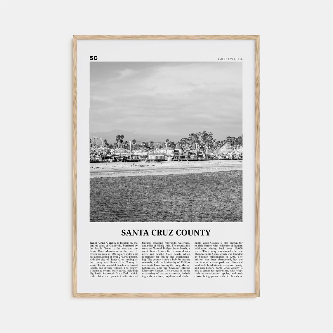 Santa Cruz County Black and White Poster Print