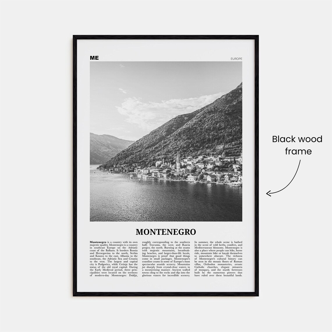 Montenegro Black and White Travel Poster, Europe - Image 3