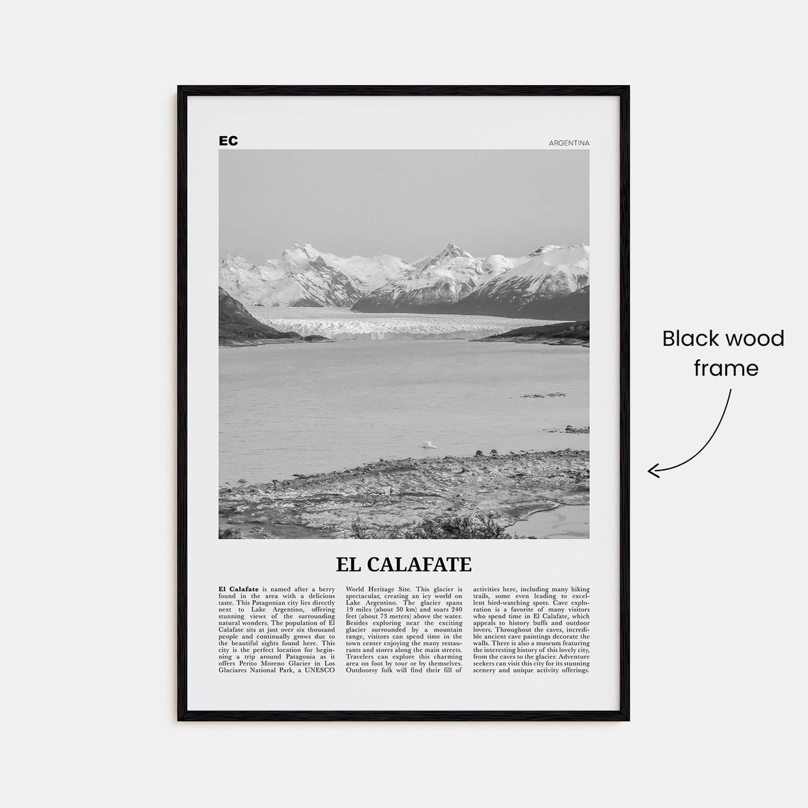 El Calafate Black and White Travel Poster - Image 3