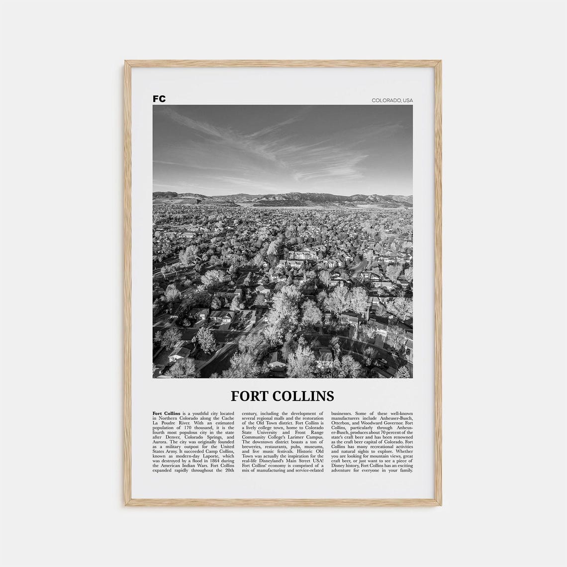 Fort Collins Black And White Travel Poster