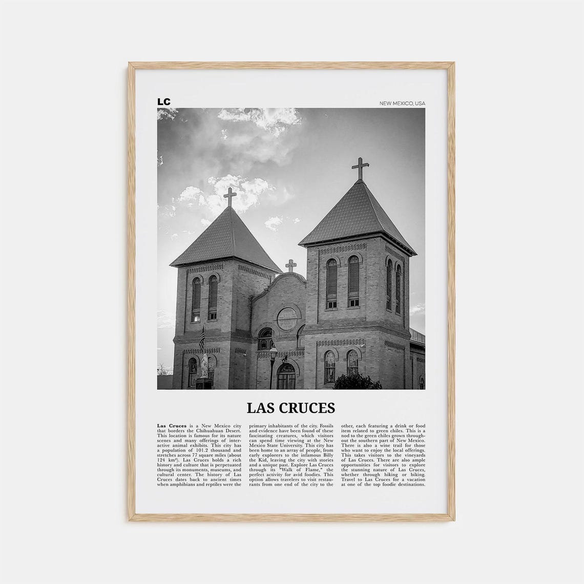 Las Cruces Black and White Travel Poster, New Mexico