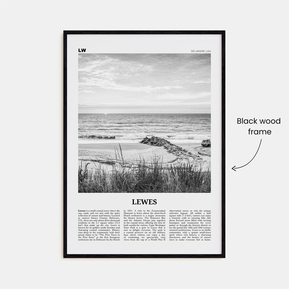 Lewes Black and White Travel Poster, Delaware USA - Image 3